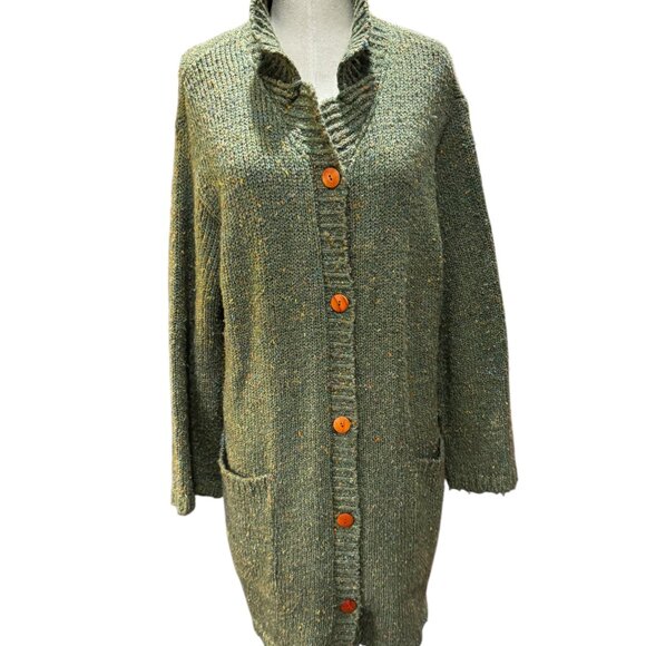 Soft Surroundings Green Tweed Longline Cardigan – Oversized Knit Sweater Coat - Picture 1 of 4